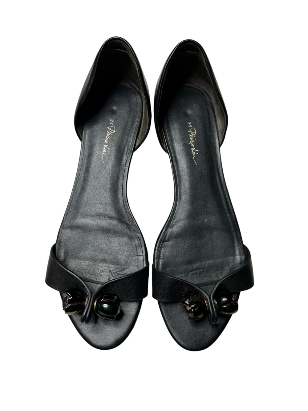 3.1 Phillip Lim Black Leather Embellished D'Orsay Sandals Flats EU 39